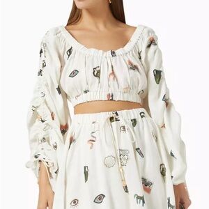 ALEMAIS HERA Drawstring Top In Ivory Size 8 Greek Art to Wear Artsy Chic